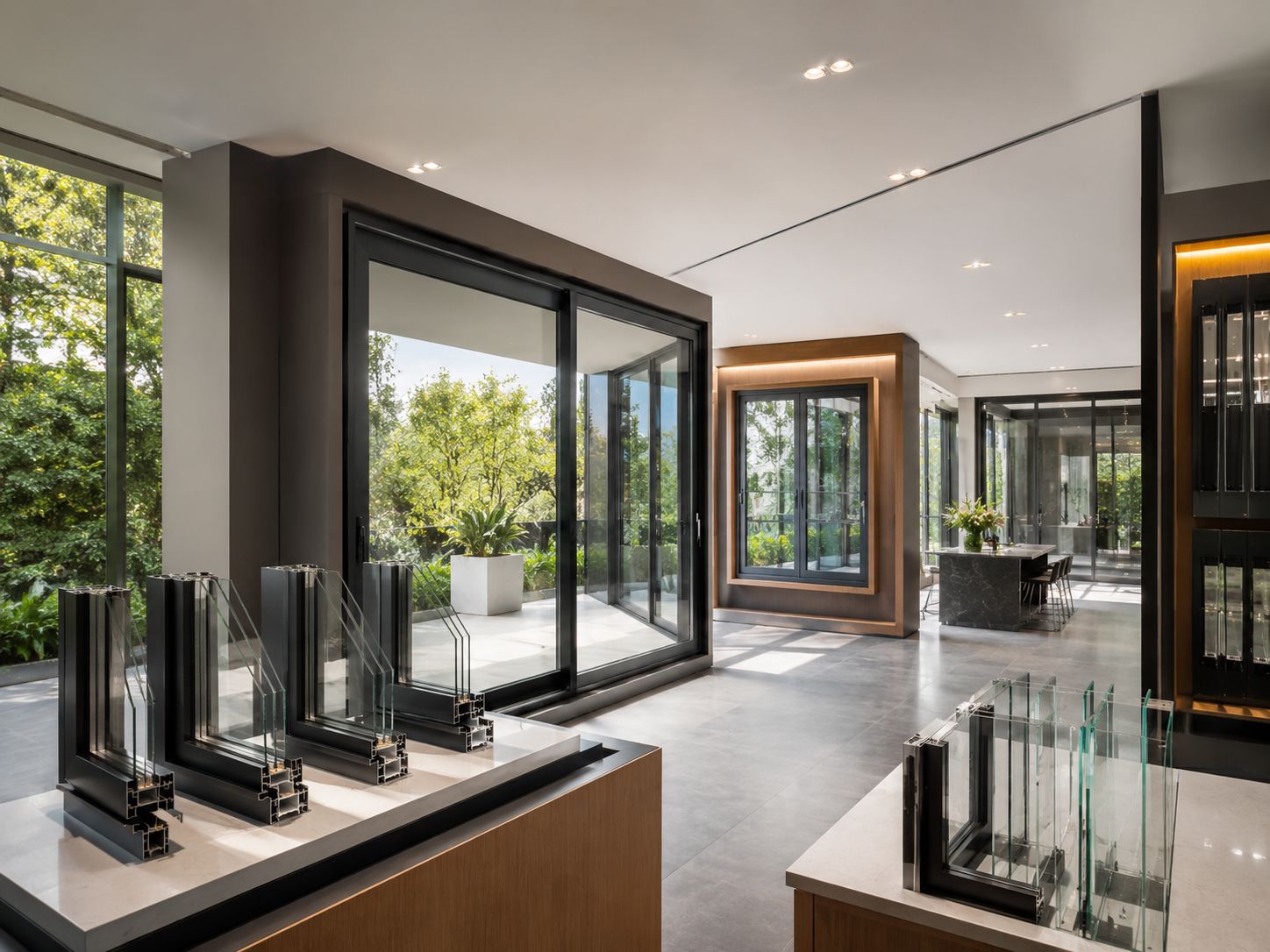 Showroom, profilés et vitrages exposés